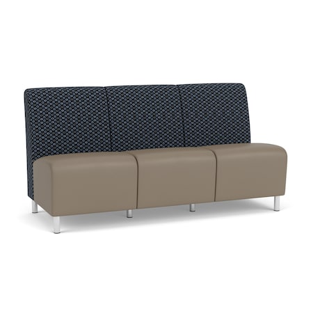 Siena Armless 3 Seat Tandem Seating No Center Arms, Brushed Steel,RS NightSky Back,MD Farro Seat